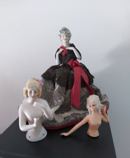 anciennes demi figurine en porcelaine pour boite à poudre