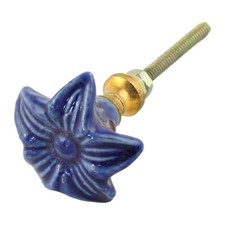 Bouton de meuble en céramique Grande poignée de porte Fleur bleu