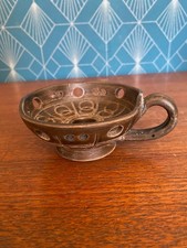 Ancien bougeoir à main, terre cuite émaillée, école Italienne Romacréa, 1950