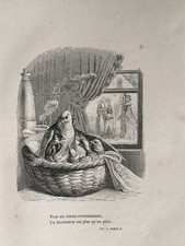 GRAVURE FABLESDE FLORIAN DESSIN JJ GRANDVILLE LES SERINS ET LE CHARDONNERET