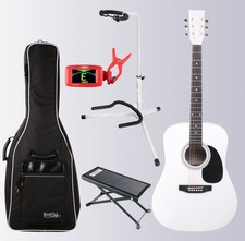 Guitare Acoustique Folk Blues Dreadnought 20 Blanc Set Accordeur Housse Statif