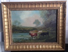 Tableau HST Vue Vaches signée