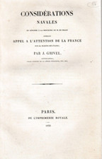 GRIVEL- CONSIDERATIONS NAVALES - LIVRE ANCIEN - MARINE 1832