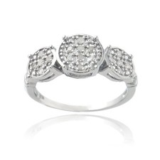 925 Argent 1/5ct Diamant Trois Cercle Promesse Bague