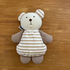 Doudou peluche ours Blanc beige rayé Marron Nico Dingo 20 cm