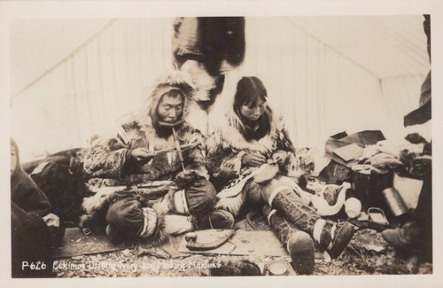 Inuit crafting mukluks - inuit,