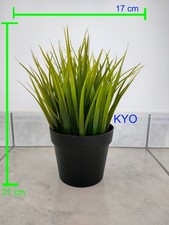 Herbe Plante artificielle 21x17cm, vert intérieur/extérieur, pot rond noir