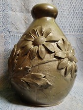 ANCIEN VASE ÉTAIN D'ART DE L . HOUSEAUX DÉCOR FLEURS 1920-30 rf  D1695