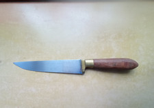 Couteau de cuisine ancien couteau de boucher  manche bois rivets et mitre laiton