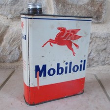 Ancien Bidon d'Huile MOBILOIL Pegasus France Vintage oil can blanc rouge vtg old