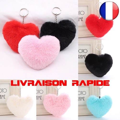 Porte clés coeur pompon - coeur,