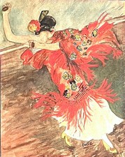 peinture originale . gouache  Danseuse espagne  signée