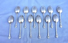 French Silver PLate 12 Moka Spoons Coffee Bean Leaves Decor THEO