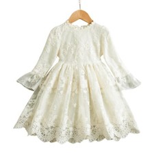 Robe Fille Beige Brodée Princesse Cérémonie Fête 3-7 Ans Tutu