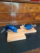 2 sculptures en verre de Murano ,représentant une tortue et un dauphin..