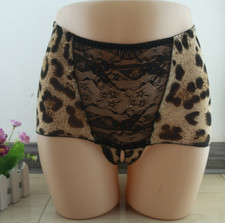 Culotte coquine ouverte léopard transparente dentelle noire taille haute sexy