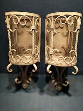 Grande Paire D'appliques  Anciennes Photophore Fer Forgé Avec Verre D'origine