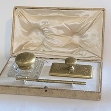 ANCIEN NECESSAIRE A ECRITURE Style EMPIRE encrier Tampon Et Porte Plume Bronze