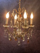 REF 98 Superbe Lustre Bronze et Pampilles de Couleurs  4 Lumières /REFAIT A NEUF