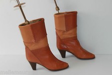 VINTAGE Bottines SALAMANDER Cuir Bicolore Marron Fauve T 35.5/ 36  TBE