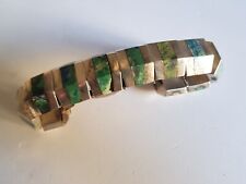 BRACELET Vintage Sterling Taxco 925 N. S. Vert Pierre Précieuse Et ARGENT 130 Gr