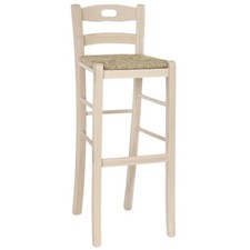 Tabouret De Bar En Bois Brut H 80 Cm Avec Poignée Assise En Paille