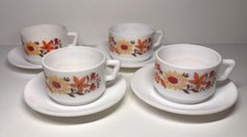 Lot 4 Tasses Vintage Arcopal France Fleurs Oranges H 5 L 9,5 l 7,5 Cm