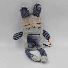 Doudou lapin gris bleu rayé