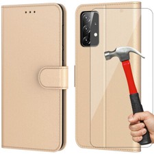 Coque pour Samsung A52 5G A52s Housse Portefeuille Effet Cuir + 2 Verres Trempés