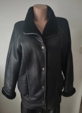 Manteau Vintage Bombardier Mouton Retourné Cuir Véritable Noir Made In France 40