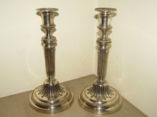 Ancienne Paire Bougeoirs Bronze Argenté Epoque XIXème