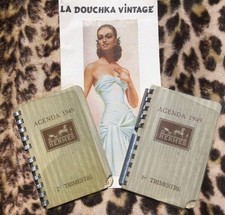 HERMES 1940s FRENCH POCKET PLANNER CALENDAR /DAILY NOTEBOOKS~SET OF 2~DATED 1949