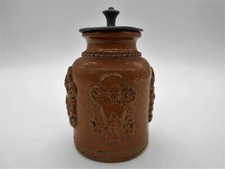 ANCIEN & SUPERBE PETIT POT A TABAC AUX MASCARON EN GRÈS DE BEAUVAISIS