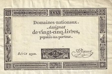 FRANCE ASSIGNAT 25 LIVRES 1793  REVOLUTION / DOMAINES NATIONAUX P-A71 Série 2300
