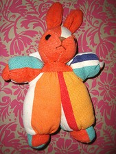  G # DOUDOU LAPIN NOUNOURS TISSU ORANGE VERT ROUGE 24 CM  TBE !!