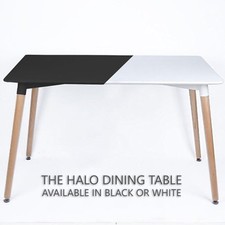 Halo Table Salle à Manger Noir Blanc Design Rétro Da DS Hêtre Bois Pieds Bureau