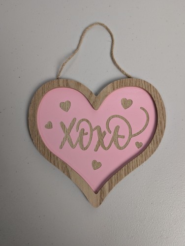 Xoxo pink heart wood - pink, hanging