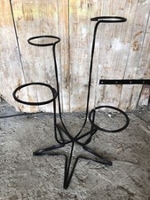 Ancien Porte Plantes 4 Pots Fer Forgé Noir Vintage #A347