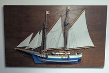 Cadre Maquette bateau demi coque Pêche Voilier 55cm X 37cm