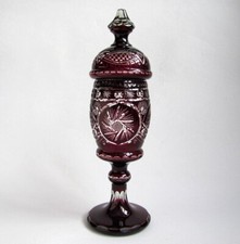 Grande Bonbonnière 38 cm Cristal Rouge Rubis Chasse Forme Ciboire Coupe Calice