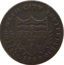 GRANDE BRETAGNE TOKEN 1/2 PENNY VISITED BATH CITY SEPTEMBER 10 1789 TTB-