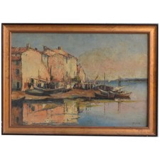 Port de Martigues à l'huile sur toile signée Olive