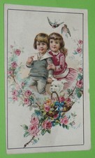 CHROMO 1895-1914 CHICOREE CASIEZ-BOURGEOIS CAMBRAI ENFANTS CHIEN FLEURS