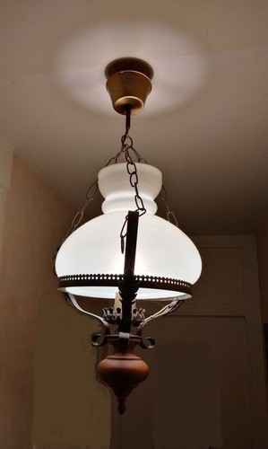 Lustre vintage bois laiton - lustre, et