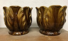 Paire de Cache Pot Ancien Barbotine XIXeme Napoléon III Faïence Céramique