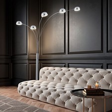 Lampadaire Luminaire De Salon Flambeau Marbre Argenté 5-Flammes H 200 Cm