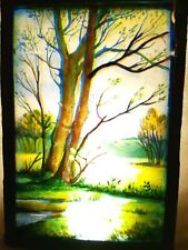 Ancien petit tableau peinture huile ? sur verre double face paysage années 50