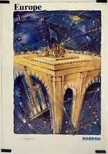 Bergman	Sabena Europe Circa 1980 Affiche Originale Compagnie Aérienne Tourisme