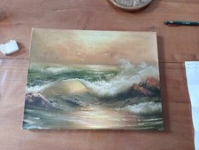 Tableau Peint Signé H.Gailey Mer Agitée