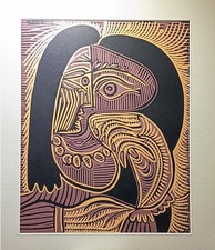 PICASSO  -  Linogravure  -  " La femme au collier "  -  1971  -  XXe Siècle